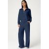 imageQINSEN Womens Cotton 2 Piece Outfits Lapel Long Sleeve Zip Up Sweatshirt Wide Leg Pants Matching Tracksuit SetsNavy Blue