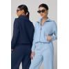 imageQINSEN Womens Cotton 2 Piece Outfits Lapel Long Sleeve Zip Up Sweatshirt Wide Leg Pants Matching Tracksuit SetsNavy Blue