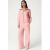 imageQINSEN Womens Cotton 2 Piece Outfits Lapel Long Sleeve Zip Up Sweatshirt Wide Leg Pants Matching Tracksuit SetsPink
