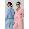 imageQINSEN Womens Cotton 2 Piece Outfits Lapel Long Sleeve Zip Up Sweatshirt Wide Leg Pants Matching Tracksuit SetsPink