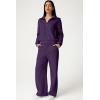 imageQINSEN Womens Cotton 2 Piece Outfits Lapel Long Sleeve Zip Up Sweatshirt Wide Leg Pants Matching Tracksuit SetsPurple