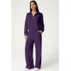 imageQINSEN Womens Cotton 2 Piece Outfits Lapel Long Sleeve Zip Up Sweatshirt Wide Leg Pants Matching Tracksuit SetsPurple
