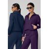 imageQINSEN Womens Cotton 2 Piece Outfits Lapel Long Sleeve Zip Up Sweatshirt Wide Leg Pants Matching Tracksuit SetsPurple