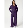 imageQINSEN Womens Cotton 2 Piece Outfits Lapel Long Sleeve Zip Up Sweatshirt Wide Leg Pants Matching Tracksuit SetsPurple