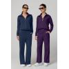 imageQINSEN Womens Cotton 2 Piece Outfits Lapel Long Sleeve Zip Up Sweatshirt Wide Leg Pants Matching Tracksuit SetsPurple