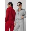 imageQINSEN Womens Cotton 2 Piece Outfits Lapel Long Sleeve Zip Up Sweatshirt Wide Leg Pants Matching Tracksuit SetsRed