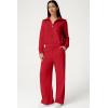 imageQINSEN Womens Cotton 2 Piece Outfits Lapel Long Sleeve Zip Up Sweatshirt Wide Leg Pants Matching Tracksuit SetsRed
