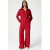imageQINSEN Womens Cotton 2 Piece Outfits Lapel Long Sleeve Zip Up Sweatshirt Wide Leg Pants Matching Tracksuit SetsRed