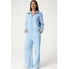 imageQINSEN Womens Cotton 2 Piece Outfits Lapel Long Sleeve Zip Up Sweatshirt Wide Leg Pants Matching Tracksuit SetsSky Blue