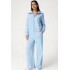 imageQINSEN Womens Cotton 2 Piece Outfits Lapel Long Sleeve Zip Up Sweatshirt Wide Leg Pants Matching Tracksuit SetsSky Blue