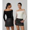 imageQINSEN Womens Lace Trim Off Shouder Top Long Sleeve Double Lined Y2k Trendy T ShirtsBlack