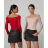imageQINSEN Womens Lace Trim Off Shouder Top Long Sleeve Double Lined Y2k Trendy T ShirtsPink