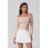 imageQINSEN Womens Lace Trim Off Shouder Top Long Sleeve Double Lined Y2k Trendy T ShirtsPink