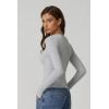 imageQINSEN Womens Long Sleeve Ribbed Crewneck Shirts Upper Button Fastening Going Out TopsLight Grey