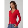 imageQINSEN Womens Long Sleeve Ribbed Crewneck Shirts Upper Button Fastening Going Out TopsRed