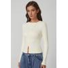 imageQINSEN Womens Long Sleeve Ribbed Crewneck Shirts Upper Button Fastening Going Out TopsSplashed White