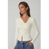 imageQINSEN Womens Long Sleeve Ribbed Crewneck Shirts Upper Button Fastening Going Out TopsSplashed White