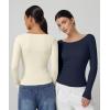 imageQINSEN Womens Long Sleeve T Shirts Crewneck Tight Fitted Rib Knit Y2k Casual Tee TopsBeige White