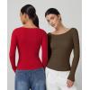 imageQINSEN Womens Long Sleeve T Shirts Crewneck Tight Fitted Rib Knit Y2k Casual Tee TopsBrown