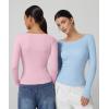 imageQINSEN Womens Long Sleeve T Shirts Crewneck Tight Fitted Rib Knit Y2k Casual Tee TopsLight Blue
