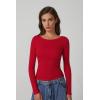 imageQINSEN Womens Long Sleeve T Shirts Crewneck Tight Fitted Rib Knit Y2k Casual Tee TopsRed