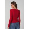 imageQINSEN Womens Long Sleeve T Shirts Crewneck Tight Fitted Rib Knit Y2k Casual Tee TopsRed