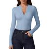 imageQINSEN Long Sleeve Shirts for Women Crewneck Half Zipper Ribbed Knit Going Out Tops Full Length Basic TeeDusty Blue