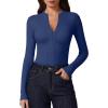 imageQINSEN Long Sleeve Shirts for Women Crewneck Half Zipper Ribbed Knit Going Out Tops Full Length Basic TeeNavy Blue
