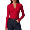 imageQINSEN Long Sleeve Shirts for Women Crewneck Half Zipper Ribbed Knit Going Out Tops Full Length Basic TeeRed