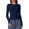 imageQINSEN Long Sleeve Shirts for Women Crewneck Rib Knit Slim Fit Going Out Tops Casual Basic TeeNavy Blue