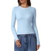 imageQINSEN Long Sleeve Shirts for Women Crewneck Rib Knit Slim Fit Going Out Tops Casual Basic TeeSky Blue