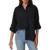 imageQINSEN Oversized Button Down Shirts for Women Long Sleeve Striped Casual Blouse Cotton TopsBlack