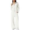 imageQINSEN Womens Cotton 2 Piece Outfits Lapel Long Sleeve Zip Up Sweatshirt Wide Leg Pants Matching Tracksuit SetsBeige