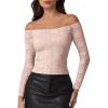 imageQINSEN Womens Lace Trim Off Shouder Top Long Sleeve Double Lined Y2k Trendy T ShirtsPink