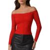 imageQINSEN Womens Lace Trim Off Shouder Top Long Sleeve Double Lined Y2k Trendy T ShirtsRed
