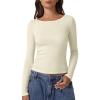 imageQINSEN Womens Long Sleeve T Shirts Crewneck Tight Fitted Rib Knit Y2k Casual Tee TopsBeige White