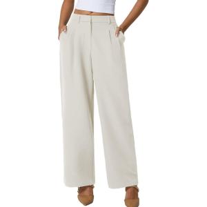 imageQINSEN Wide Leg Dress Pants for Women High Waisted Wrinkle Free Work Pants with Pockets Casual SlackBeige