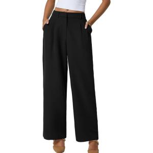 imageQINSEN Wide Leg Dress Pants for Women High Waisted Wrinkle Free Work Pants with Pockets Casual SlackBlack