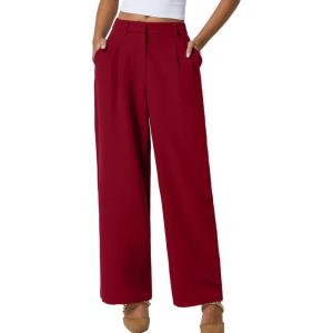 imageQINSEN Wide Leg Dress Pants for Women High Waisted Wrinkle Free Work Pants with Pockets Casual SlackBurgundy