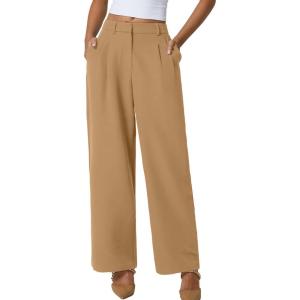 imageQINSEN Wide Leg Dress Pants for Women High Waisted Wrinkle Free Work Pants with Pockets Casual SlackCamel