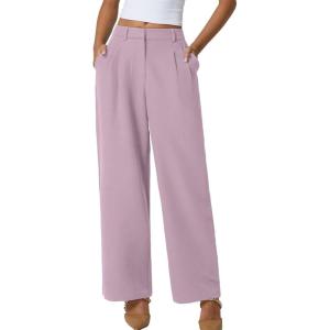 imageQINSEN Wide Leg Dress Pants for Women High Waisted Wrinkle Free Work Pants with Pockets Casual SlackLight Purple