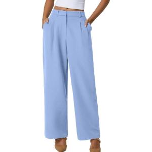 imageQINSEN Wide Leg Dress Pants for Women High Waisted Wrinkle Free Work Pants with Pockets Casual SlackSky Blue