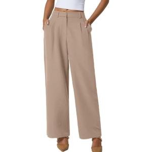 imageQINSEN Wide Leg Dress Pants for Women High Waisted Wrinkle Free Work Pants with Pockets Casual SlackTaupe