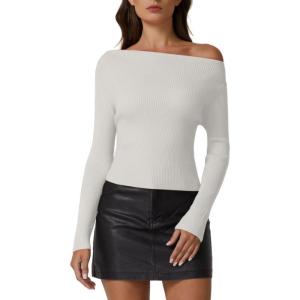 imageQINSEN Womens Asymmetrical Neck Sweater Slim Fit Long Sleeve Knit Pullover TopBeige