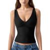 imageQINSEN Womens Double Lined Tank Tops Sexy V Neck Seamed Cup Adjustable Spaghetti Straps Camisole ShirtsBlack