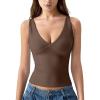 imageQINSEN Womens Double Lined Tank Tops Sexy V Neck Seamed Cup Adjustable Spaghetti Straps Camisole ShirtsBrown