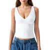 imageQINSEN Womens Double Lined Tank Tops Sexy V Neck Seamed Cup Adjustable Spaghetti Straps Camisole ShirtsWhite