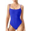 imageQINSEN Womens Spaghetti Strap Bodysuit Top Square Neck Sleeveless Double Lined Cami ShirtsSapphire