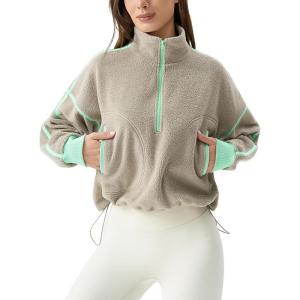imageQINSEN Womens Half Zip Fleece Short Pullover Sweatshirt Winter Long Sleeve Cozy Sherpa Sweater TopCamel