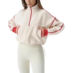 imageQINSEN Womens Half Zip Fleece Short Pullover Sweatshirt Winter Long Sleeve Cozy Sherpa Sweater TopCream